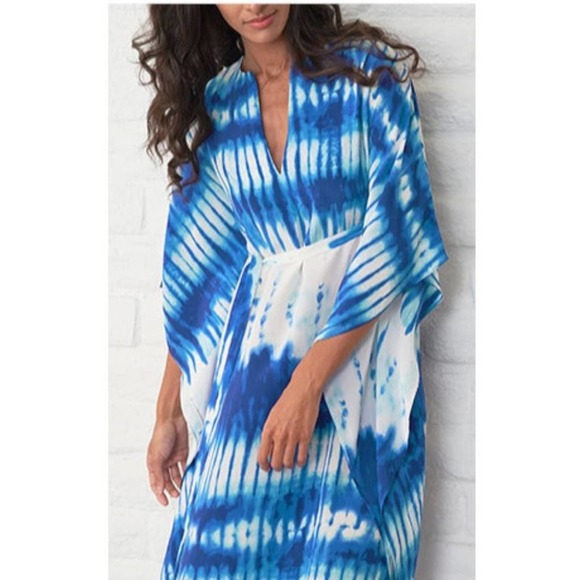 Tie Dye Caftan Beach Swim Coverup Maxi Dress - Picture 11 of 14